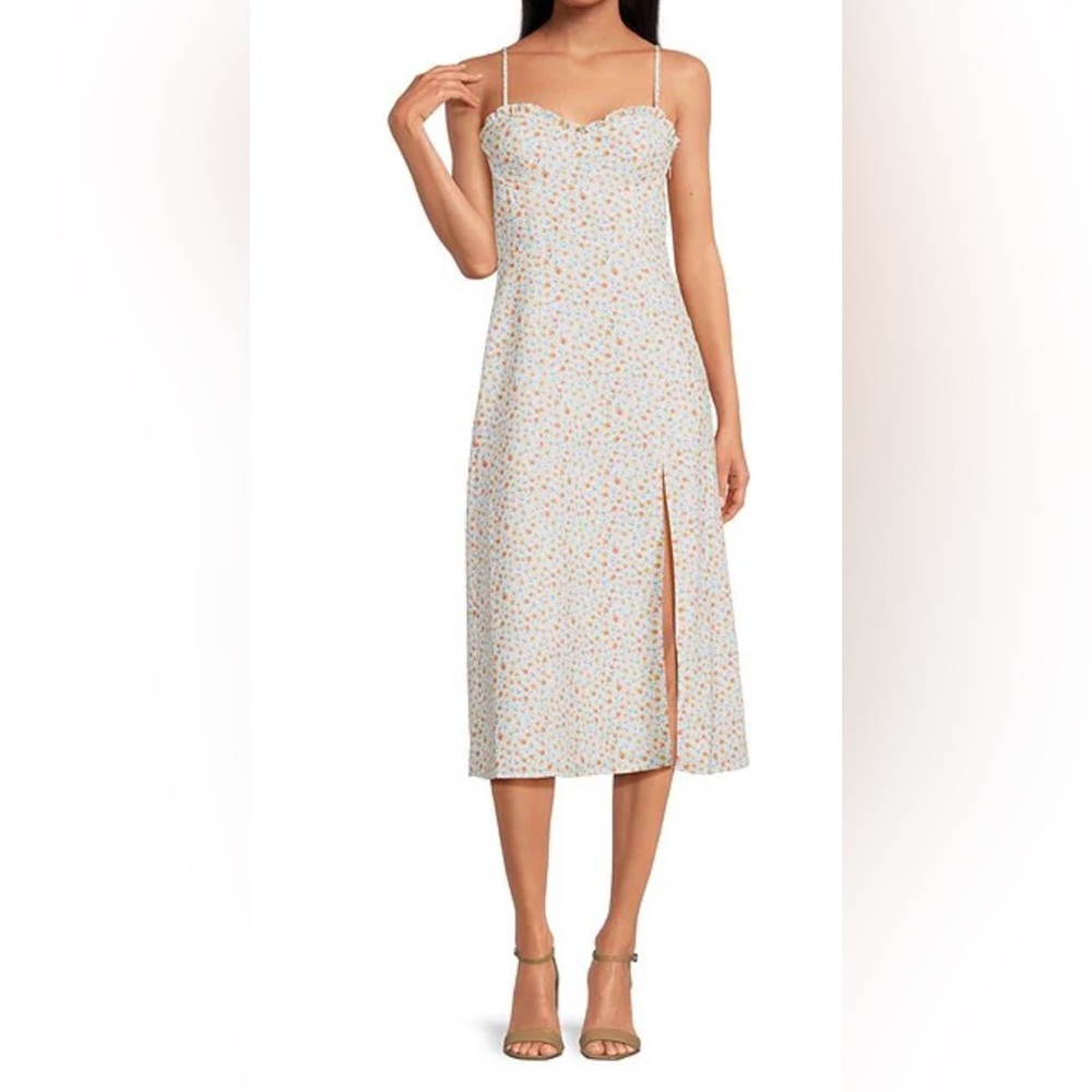 Floral Dress in Cream, Orange and Blue